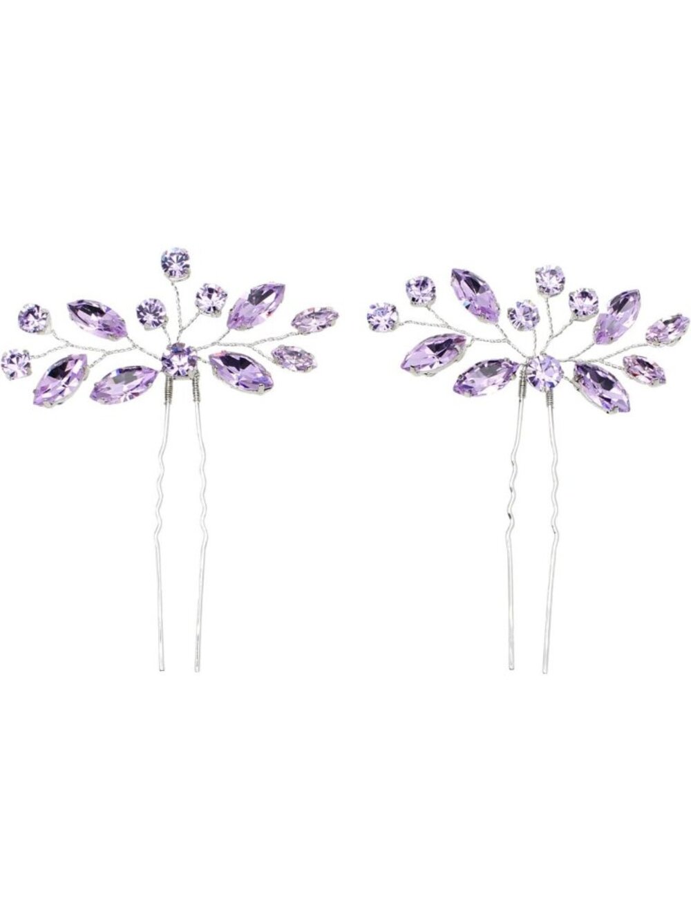 Elegant Light Purple Rhinestone Floral Hair Pins Set - 2 Pcs Hair Accessories